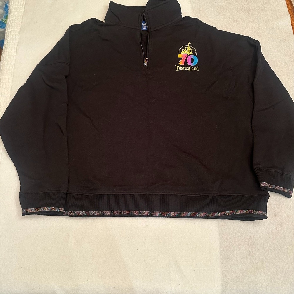 Disney Disneyland Mens 70th Anniversary 1X Black Quarter Zip Sweatshirt NWT